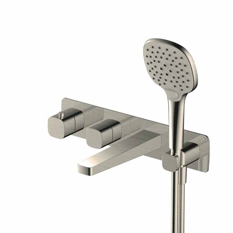 Rak Petit Square Wall Mounted Thermostatic Bath Shower Mixer 2 Outlets - Brushed Nickel - RAKPES3306N