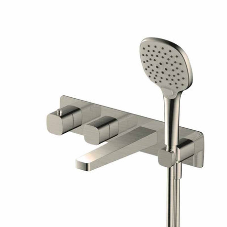 Rak Petit Square Wall Mounted Thermostatic Bath Shower Mixer 2 Outlets - Brushed Nickel - RAKPES3306N
