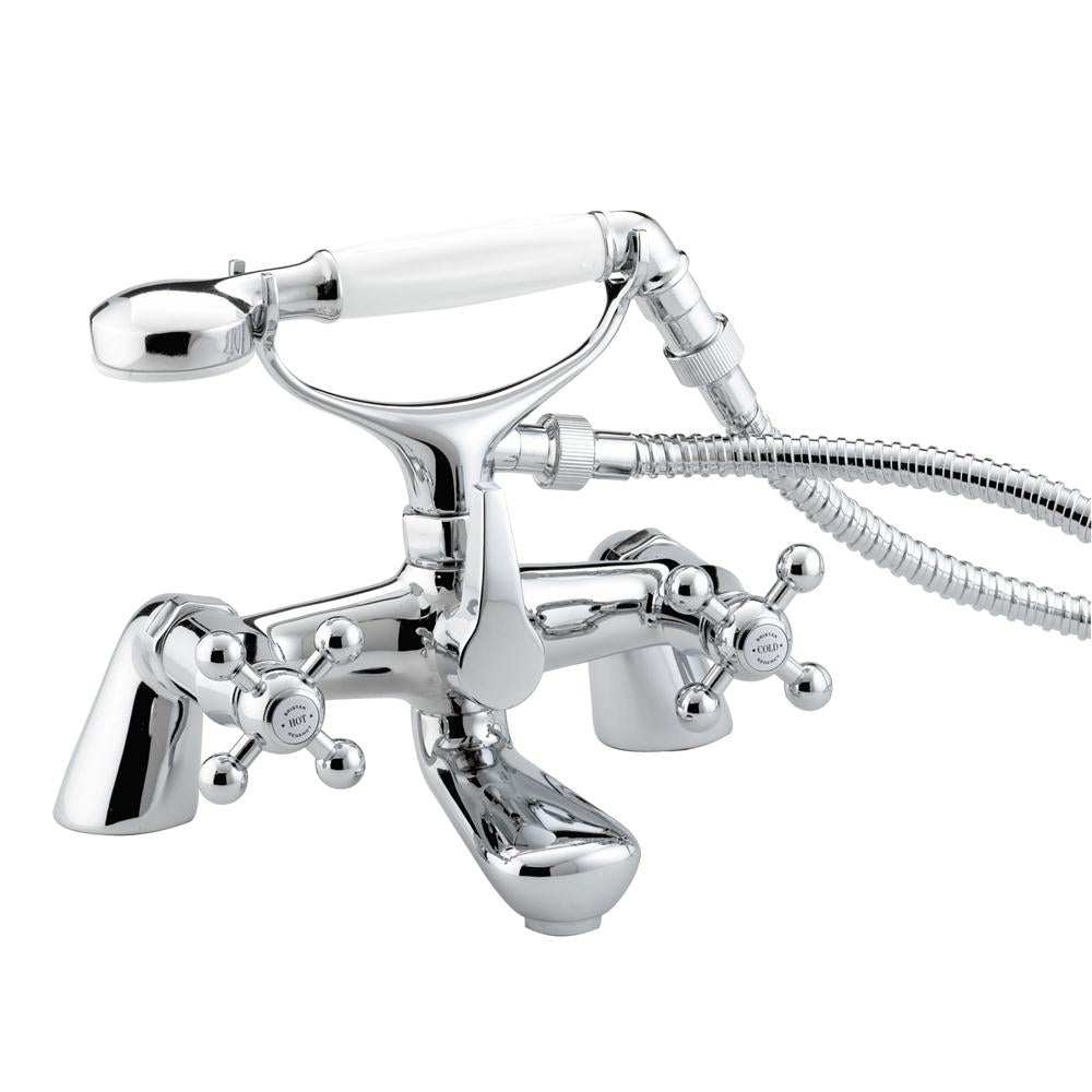 Bristan Regency Traditional chrome plated luxury bath shower mixer tap with dual control handles and handheld showerhead