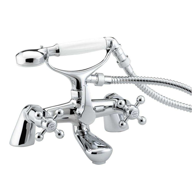 Bristan Regency Traditional chrome plated luxury bath shower mixer tap with dual control handles and handheld showerhead