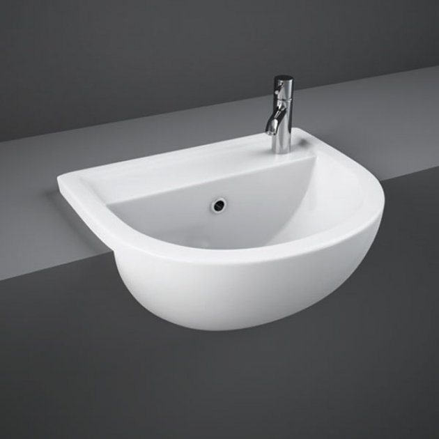 RAK Compact Modern 1 RH Tap Hole Semi-Recessed Basin 450mm Wide - Alpine White - COM45SR1RH
