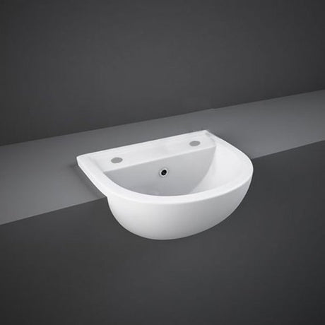 RAK Compact Modern 2 Tap Hole Curved Semi Recessed Basin 450mm Wide - Alpine White - COM45SR2
