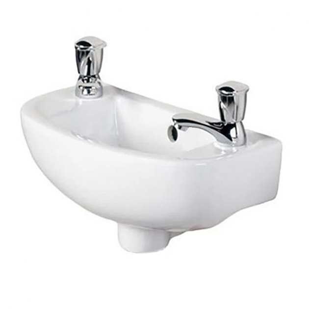 RAK Compact 2 Tap Hole Curved Cloakroom Basin 450mm Wide - White - COMSLWB2