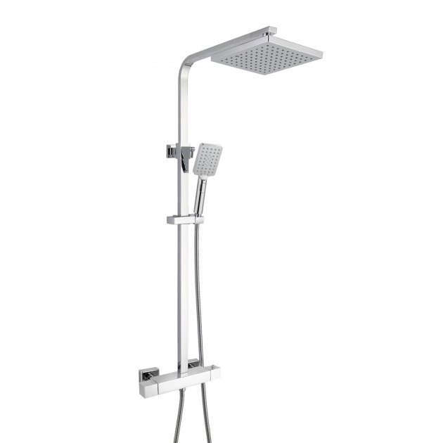 RAK Modern Square Cool Touch Fixed Head Thermostatic Bar Mixer Shower with Shower Kit - Chrome - RAKSHW6012