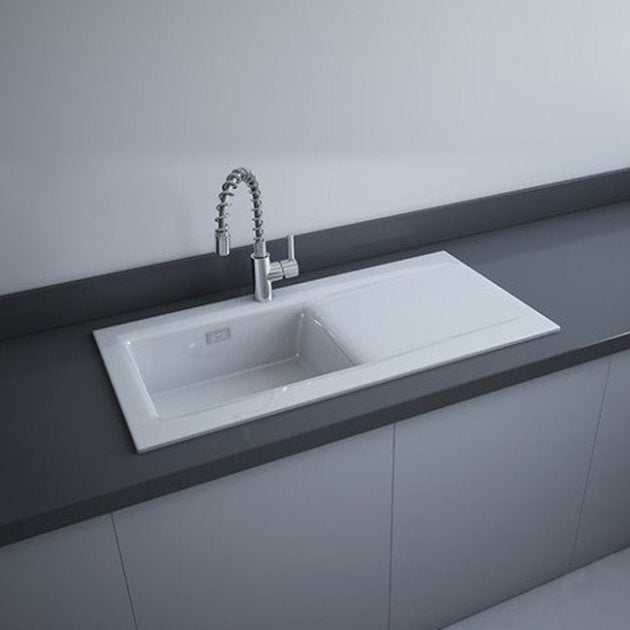 RAK Gourmet Modern Dream 2 Ceramic Kitchen Sink 1.0 Bowl Reversible Drainer 1010mm Length x 510mm Wide - White - DSINK2