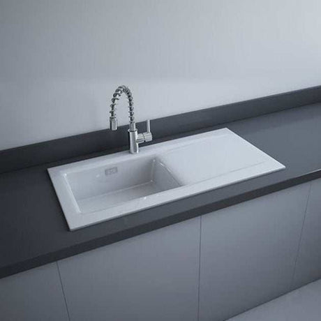 RAK Gourmet Modern Dream 2 Ceramic Kitchen Sink 1.0 Bowl Reversible Drainer 1010mm Length x 510mm Wide - White - DSINK2