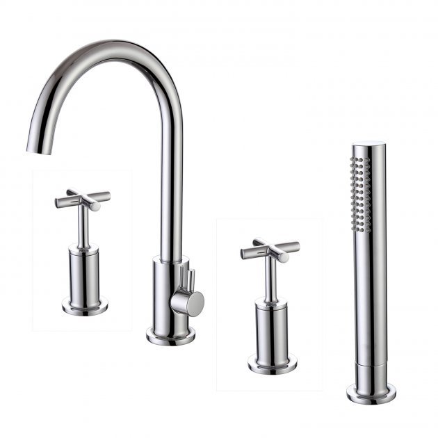 RAK Ella Modern Pillar Mounted 4-Hole Bath Shower Mixer Tap - Chrome - RAKELL3013