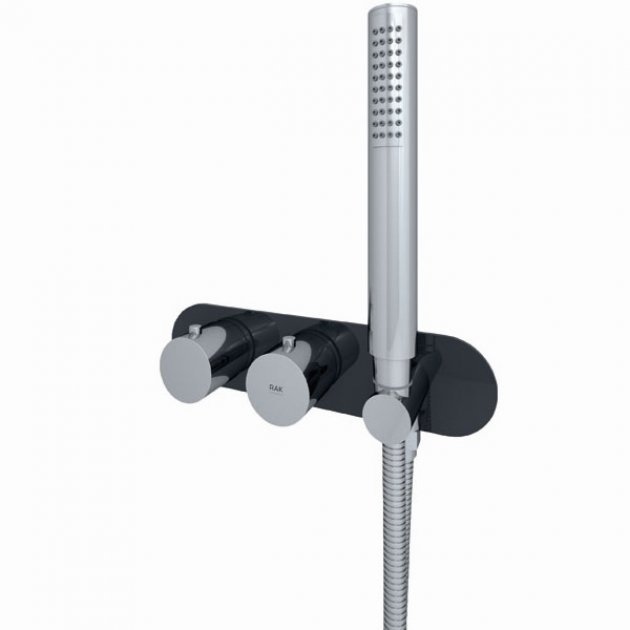 RAK Feeling Round Dual Outlet Concealed Thermostatic Shower Valve with Handset - Black - RAKFSV2504RHS