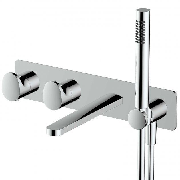 RAK Horizontal Concealed Dual Outlet Thermostatic Shower Valve with Handset and Bath Spout - Chrome - RAKITA3306C