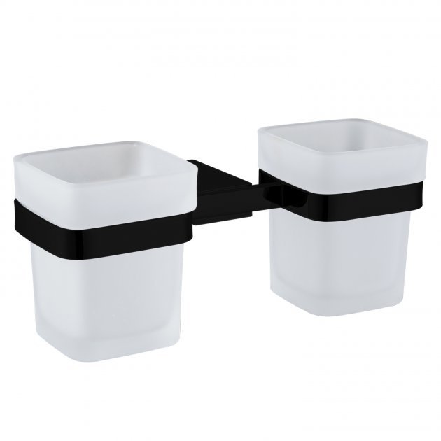 RAK Moon Wall Mounted Double Tumbler Holder  - Black - RAKMOO9904B