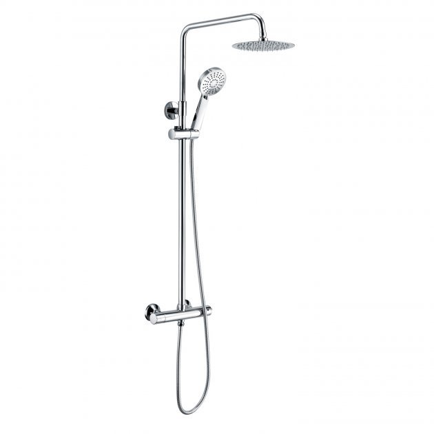 RAK Origin Modern Fixed Head Thermostatic Round Bar Mixer Shower with Shower Kit - Chrome - RAKSHW6009