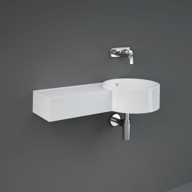 RAK Petit Modern 0 Tap Hole Round Left Ledge Wall Hung Basin 765mm Wide - Alpine White - PETWB17700AWHA