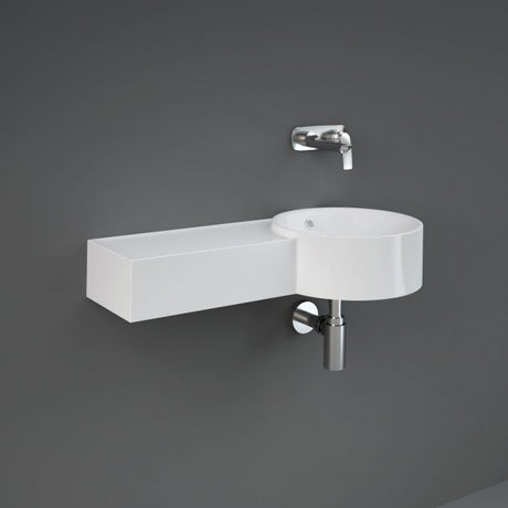 RAK Petit Modern 0 Tap Hole Round Left Ledge Wall Hung Basin 765mm Wide - Alpine White - PETWB17700AWHA