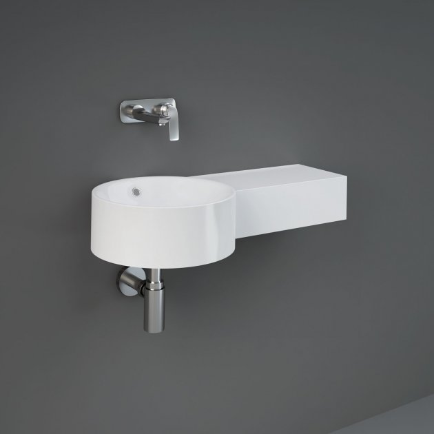 RAK Petit Modern 0 Tap Hole Wall Hung Basin Round Right Ledge 765mm Wide - Alpine White - PETWB27700AWHA