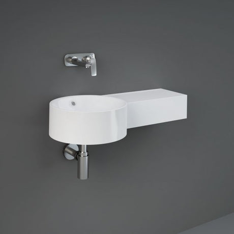 RAK Petit Modern 0 Tap Hole Wall Hung Basin Round Right Ledge 765mm Wide - Alpine White - PETWB27700AWHA