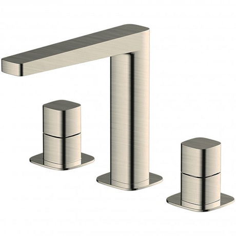 Rak Petit Square Deck Mounted 3 Hole Basin Mixer - Brushed Nickel - RAKPES3011N