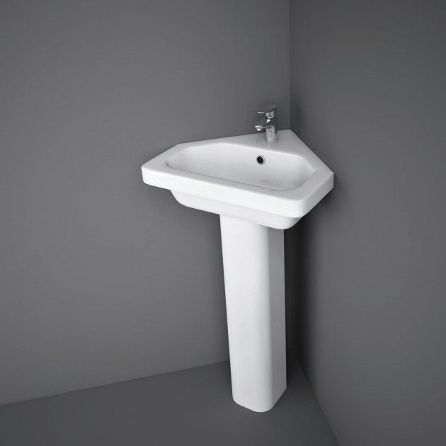 Rak Resort Corner Basin 1 Tap Hole 450mm - White - RST45CNRB1