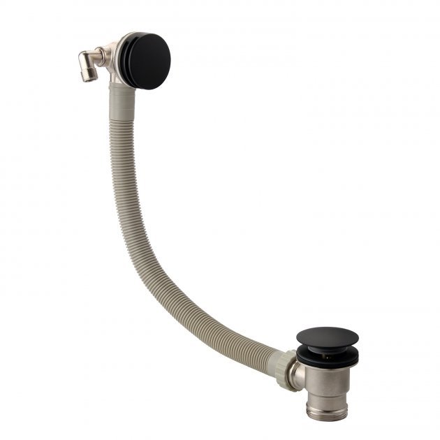 RAK Round Modern Click Clack Waste Freeflow Overflow Bath Filler Tap - Black - RAKL9025RB