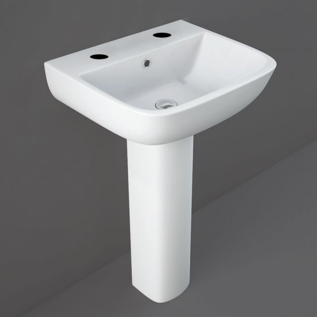 Rak Series 600 Basin 2 Tap Holes 520mm - White - S60052BAS2