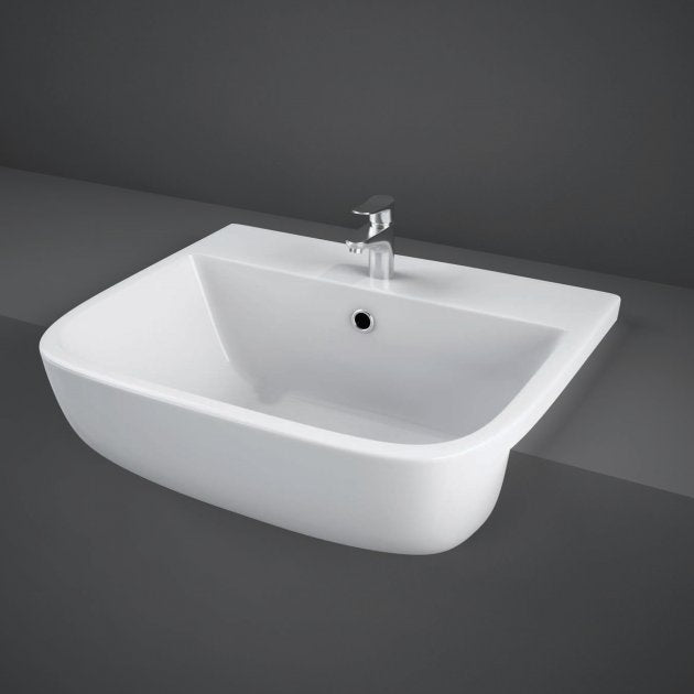 RAK Series 600 Central 1 Tap Hole Square Semi-Recessed Basin 520mm Wide - White - S60052SR1