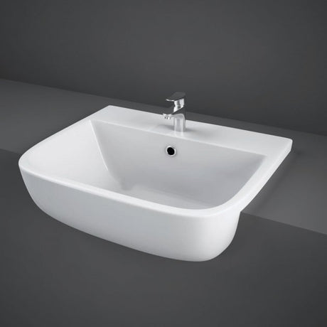RAK Series 600 Central 1 Tap Hole Square Semi-Recessed Basin 520mm Wide - White - S60052SR1