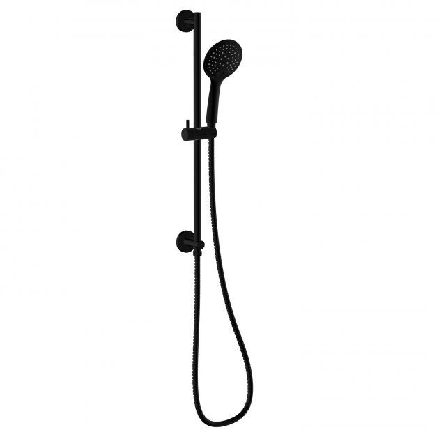 RAK Modern Integral Wall Outlet Round Slider Rail Shower Kit with Three Function Handset - Black - RAKSHW1011B