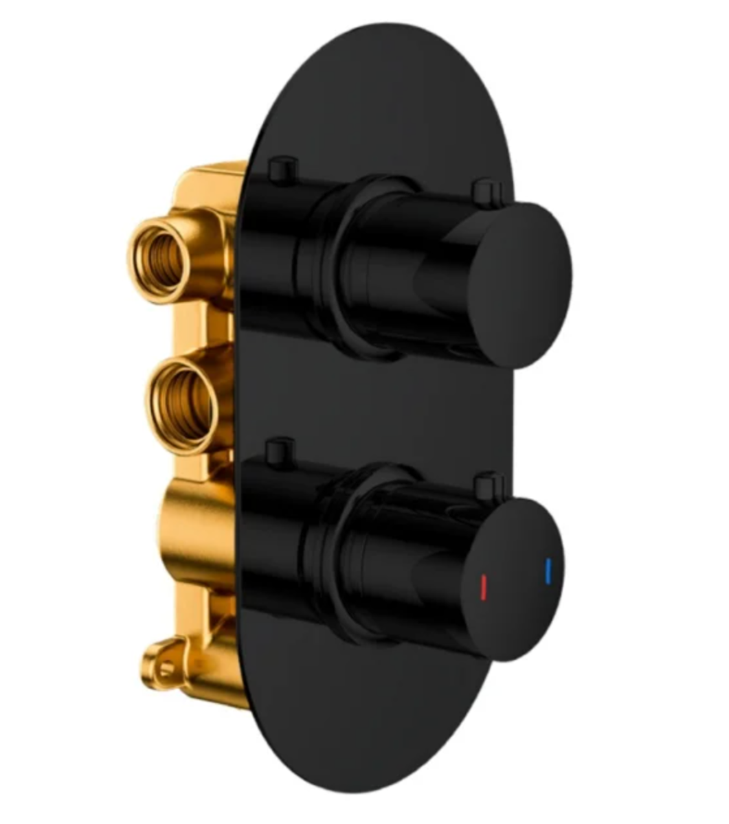 RAK Dual Handle Round 2 Outlet Concealed Thermostatic Shower Valve - Black - RAKSHW3202RB