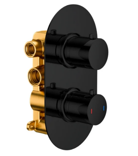 RAK Dual Handle Round 2 Outlet Concealed Thermostatic Shower Valve - Black - RAKSHW3202RB