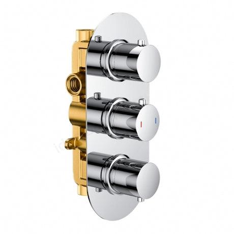 RAK Round 2 Outlet Concealed Triple Handle Thermostatic Shower Valve - Chrome - RAKSHW3203R