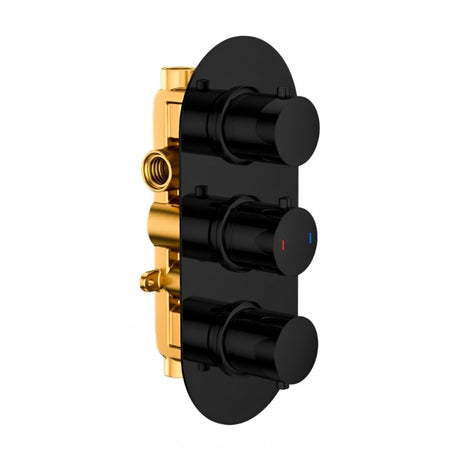 RAK Round 2 Outlet Concealed Triple Handle Thermostatic Shower Valve - Black - RAKSHW3203RB