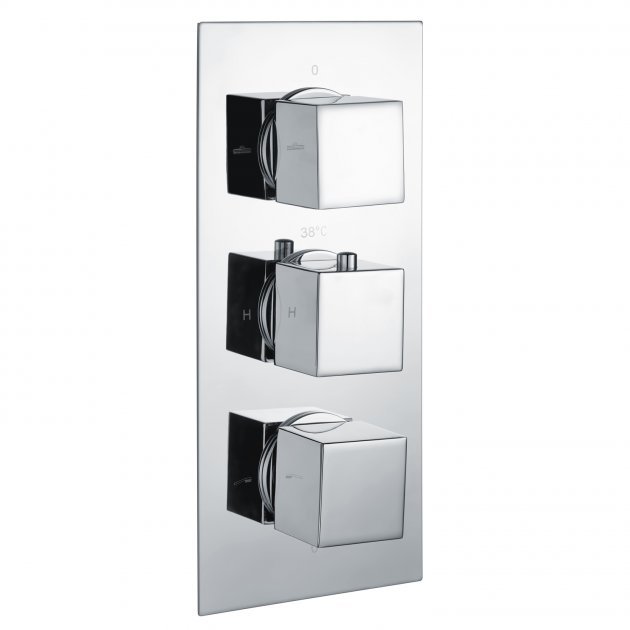 RAK Square Triple Handle  2 Outlet Concealed Thermostatic Shower Valve - Chrome - RAKSHW3203S