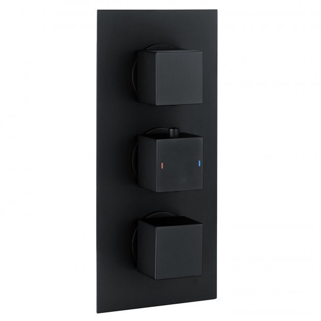 RAK Square Triple Handle 2 Outlet Concealed Thermostatic Shower Valve - Black - RAKSHW3203SB
