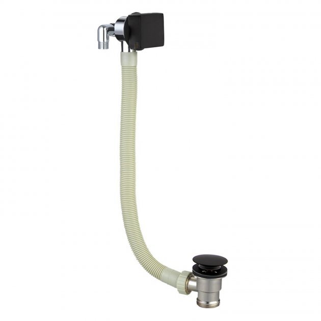 RAK Modern Square Overflow Bath Filler Tap with Waste - Black - RAKL9025SQB