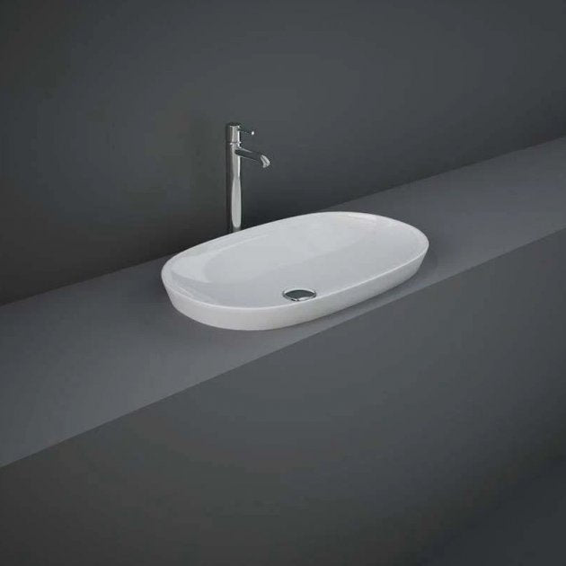 RAK Variant Modern 0 Tap Hole Oval Drop-In Wash Countertop Basin 600mm Wide - Alpine White - VARDI36000AWHA