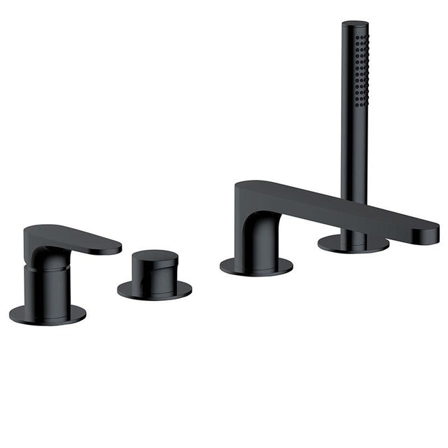 RAK Portofino 4 Hole Deck Mounted Bath Shower Mixer - Matt Black - RAKPOR3013B
