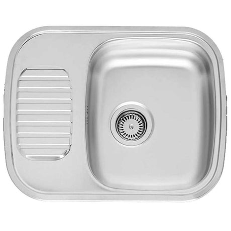 Reginox Comfort Inset stainless steel kitchen sink with single bowl and draining area, polished Inox finish, inset installation