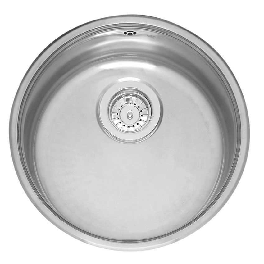 Reginox Integrated Comfort Sink L18 370 OKG round stainless steel kitchen sink with polished Inox finish and basket waste.