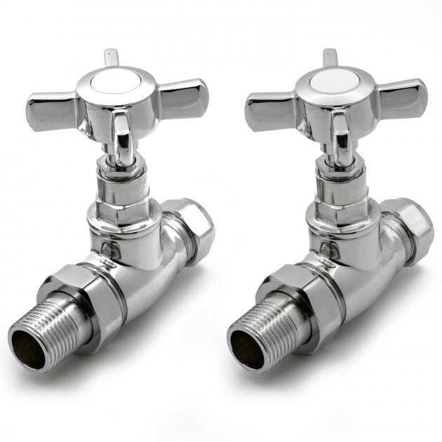 Reina Traditional Bronte chrome straight radiator valves pair 15mm for bathroom heating system
