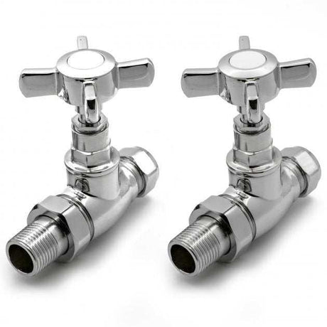 Reina Traditional Bronte chrome straight radiator valves pair 15mm for bathroom heating system