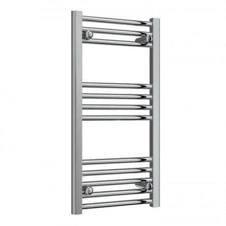 Reina Capo Modern vertical heated towel rail in chrome, 800mm high x 400mm wide, sleek and energy-efficient design