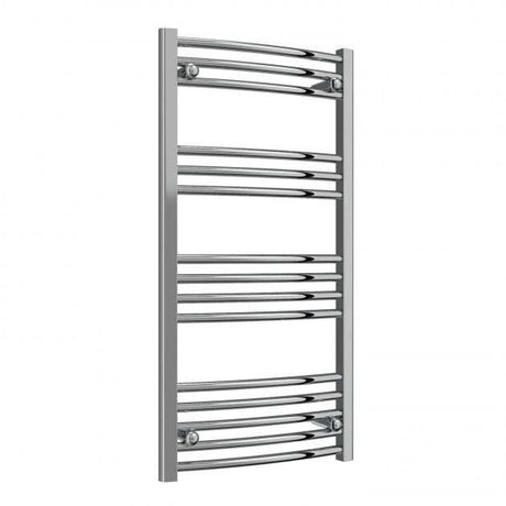 Reina Capo Modern vertical curved heated towel rail in chrome, 1000mm high x 500mm wide, sleek and durable bathroom towel warmer