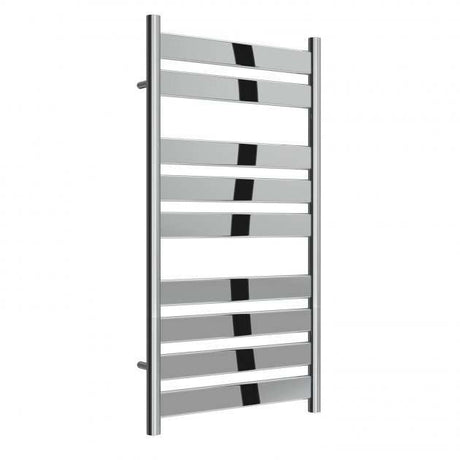 Reina Carpi Modern Vertical flat panel heated towel rail in chromne finish, 950mm high x 500mm wide, sleek and space-saving bathroom accessory