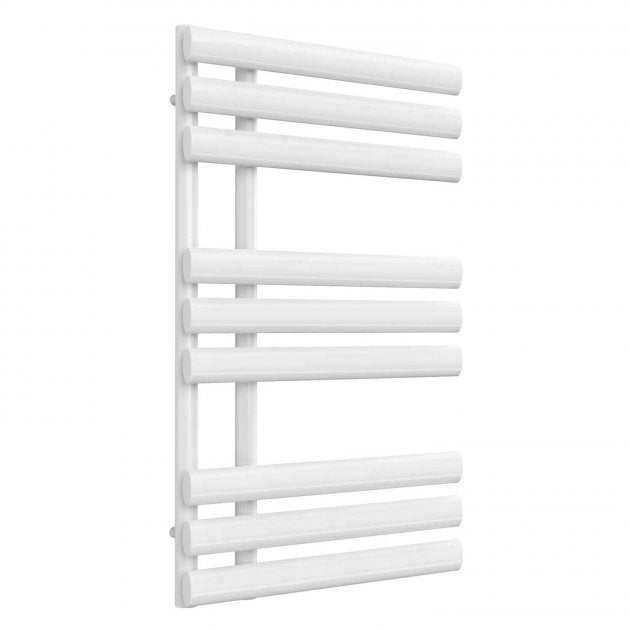 Reina Chisa Modern Designer white straight heated towel rail 820mm high x 500mm wide with sleek steel construction and energy-efficient heating