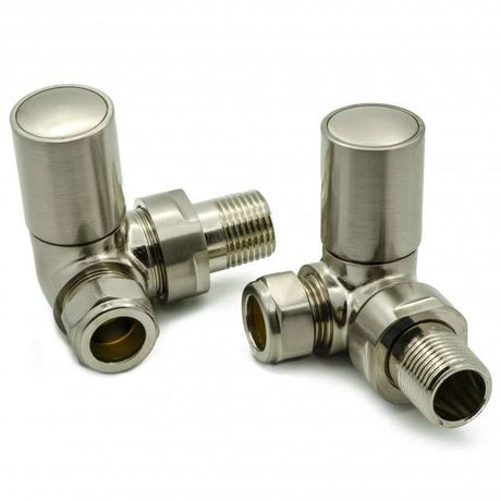 Reina Modern Crova brushed corner radiator valves pair in stainless steel finish