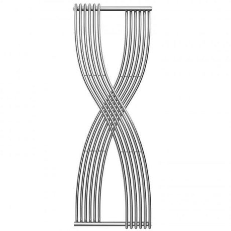 Reina Dimaro Modern Designer chrome vertical radiator with twisted tube design, 1760mm high, 620mm wide.