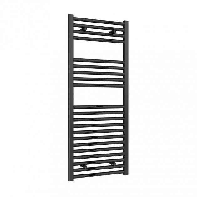 Reina Diva modern flat heated towel rail in matt black, 1200mm high x 500mm wide, ladder design, steel construction