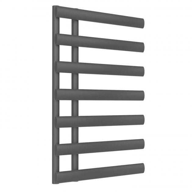 Reina Grace Modern Designer Heated Towel Rail in anthracite, 780mm high x 500mm wide, with sleek horizontal bars for warm towels