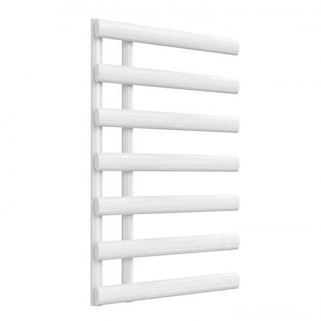 White Reina Grace Modern Designer Heated Towel Rail 780mm high x 500mm wide with seven horizontal bars