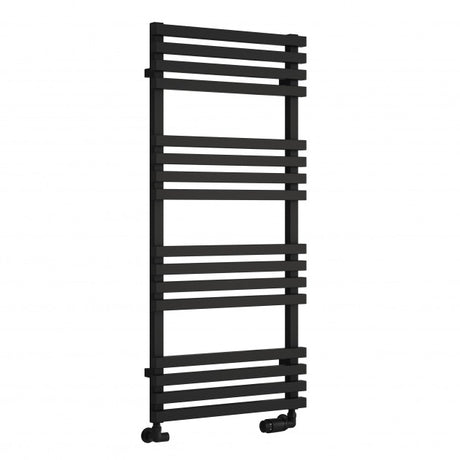 Reina Kale 1126mm High x 500mm Wide Designer Heated Towel Rail - Black - RND - KLE112K - TAP 'N' SHOWER