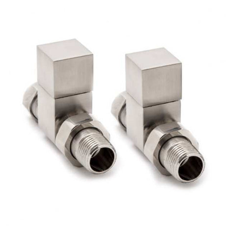 Pair of Reina Loge Straight Radiator Valves in brushed finish for modern bathrooms